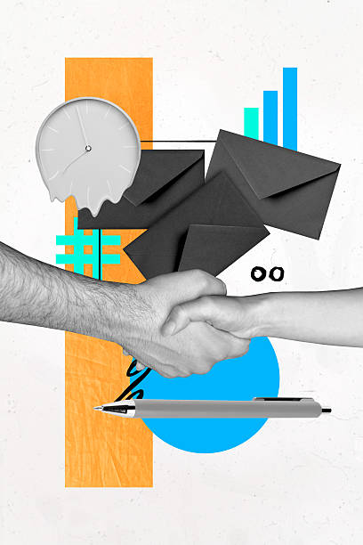 istock Vertical artwork trend collage of business people hands approval handshake gesture letter correspondence envelope melt clock deadline 2208085841