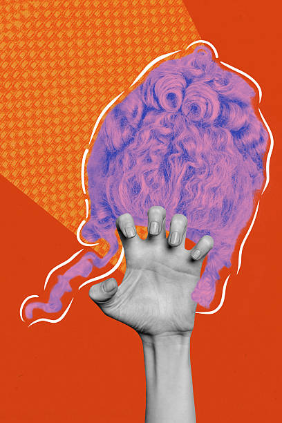 istock Creative design composite trend artwork collage of hand hold aristocracy wig vintage elegance costume accessory hairdo style hairdresser 2208086129