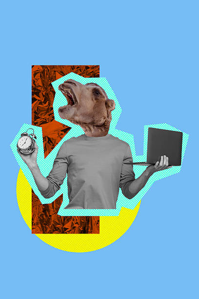istock Composite image montage trend artwork 3D collage of job human resources recruitment occupation man camer head hand hold laptop clock time 2208086190