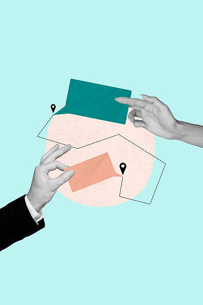 istock Creative image collage of hand advertising speech bubble holding on blue color background 2208086288