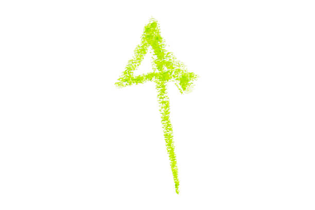 hand drawn arrow with green color crayon on white background