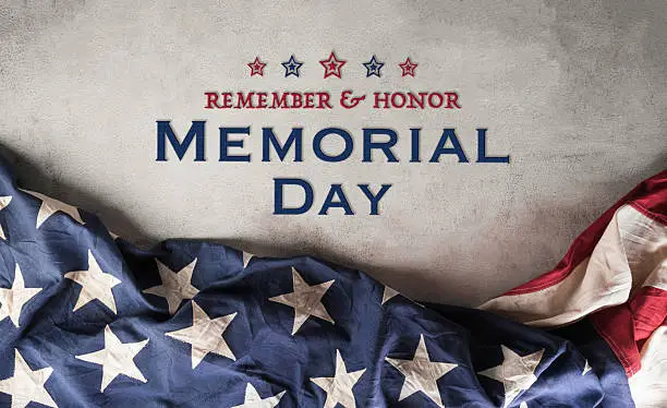 Happy Memorial day, Independence day concept made from american flag with the text on dark stone background. Happy Memorial day, Independence day concept made from american flag with the text on dark stone background.