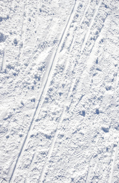 Snow surface with shoe prints and other traces in natural light, Texture backgrounds