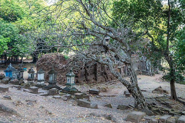 istock Wat Phou, Laos, large, ancient stone building set against a clear blue sky background 2208094305