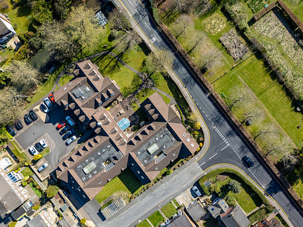 istock Directly over housing block and road in Marlborough 2208102710
