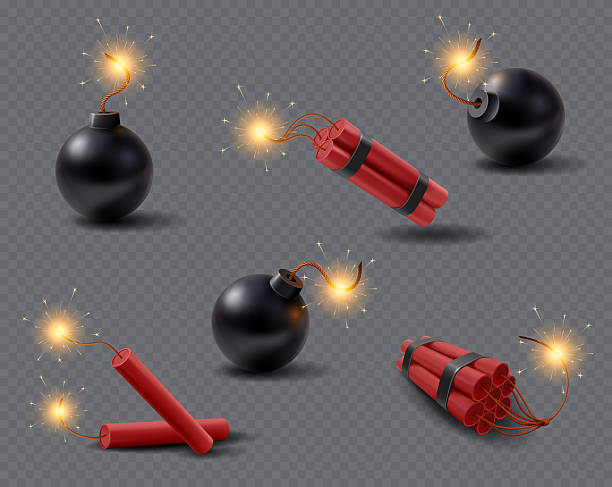 istock Realistic bomb ball with burning wick fuse. Firework or pirates bomb icon. 2208105396