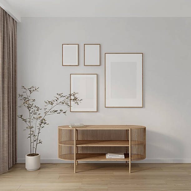 istock Mockup frame in living room interior, 3d render 2208120767