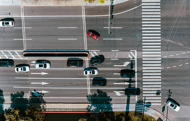 istock Drone Point View of City Street Crossing 2208123746