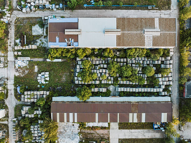 Aerial View of Cement Drainage Pipes, Construction materials
