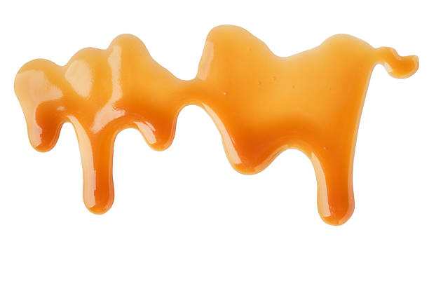 istock Dripping Melted caramel sauce drops on white background 2208127767