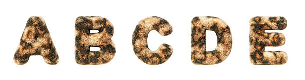 istock 3d leopard font, fluffy alphabet letters A, B, C, D, E with animal fur texture and spotted pattern. Furry plush and shaggy English letters with cheetah skin print, isolated render set 2208128062