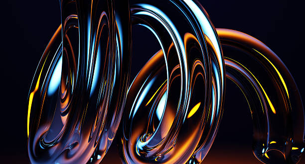 istock 3d abstract fluid glass holographic transparent swirl on black background. Render chromatic spiral vortex, bright liquid flow with neon light effect, blue pink gold yellow gradient 2208128085