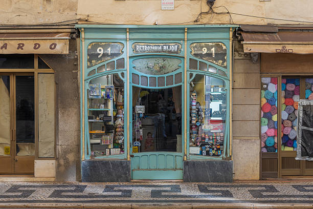 Lisbon, Portugal. 26 February 2025. Mint green Art Deco facade in Lisbon