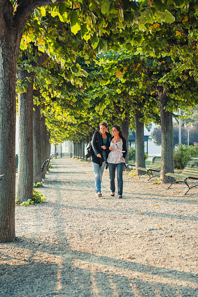 happiness friends walking at the park