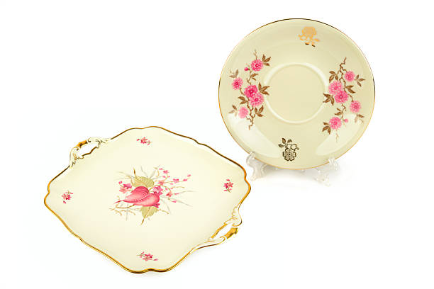 istock Vintage porcelain plates with elegant pattern isolated on white background. Collage. 2208142068