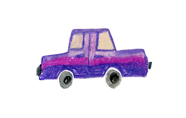 istock Cute kids oil pastel painted purple retro car 2208144320