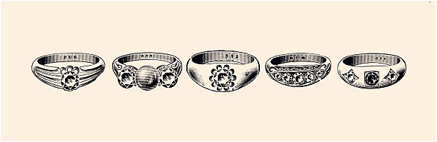 Antique Rings. Vintage illustration circa late 19th century. Digital restoration by Pictore. Authentic engraving no AI.