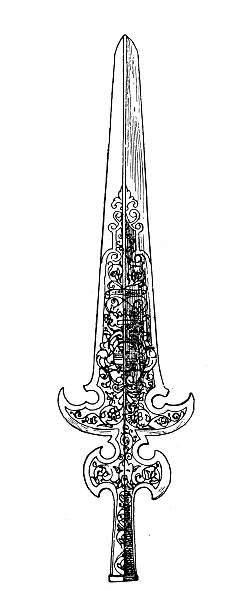 istock Decorated metal objects, utensils, tools: Halberd, Partizan, Fauchard, Pike 2208154198