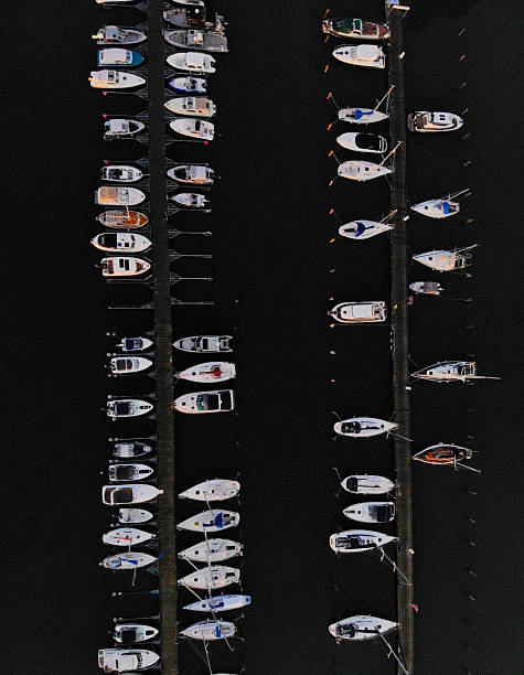 Boats at a harbour in Mariehamn from above