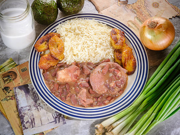 Baião de Dois traditional Brazilian food made with rice, beans, sausage and rennet cheese