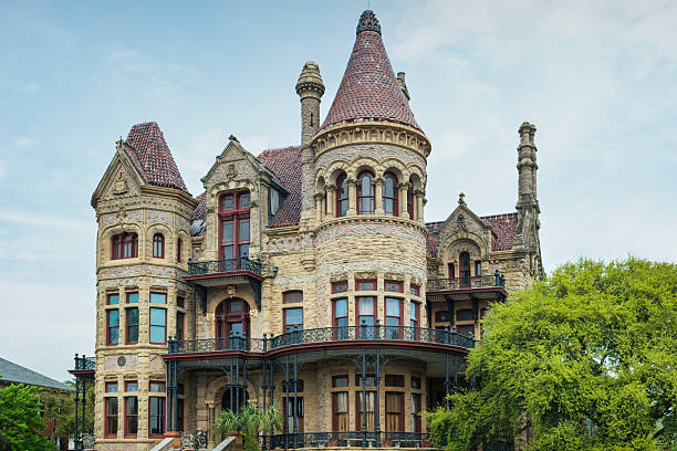 The historic Bishop's Palace in Galveston, Texas, USA on a cloudy day.