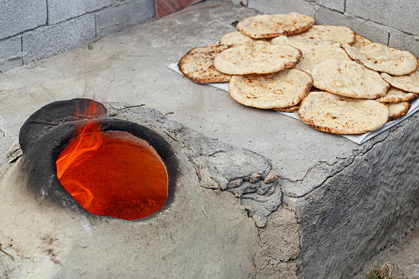 Vegetarian food. Baking bread in a tandoor oven using the traditional method in Hatay.