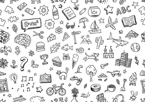 일상 생활의 낙서 완벽 한 벽지 - 낙서 드로잉 stock illustrations