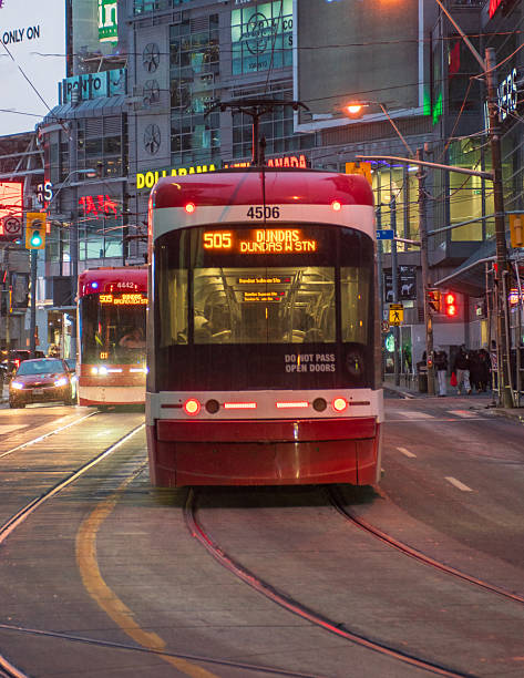 istock Toronto Streetcar travelling through Younge-Dundas Square during a Snowstorm 2208172849