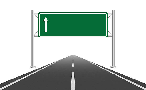 istock Perspective view road track with green sign board. Empty highway with directions sign. Vector EPS 10 2208177034