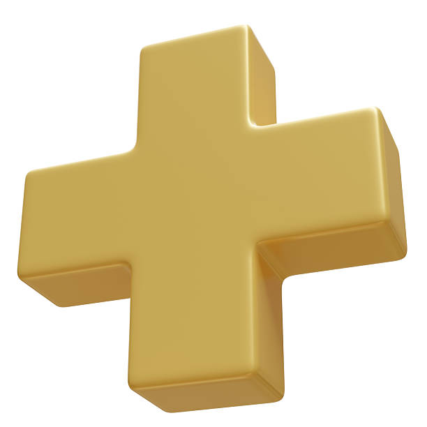 istock Plus sign isolated on white, yellow color cross 2208179828