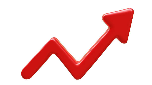 istock Business grow, Red graph with arrow up isolated on white, 2208179829