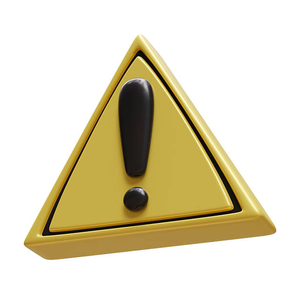 Caution road sign. Exclamation mark in a yellow triangle isolated on white, 3d render