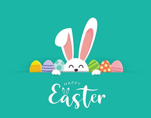 illustrazioni stock, clip art, cartoni animati e icone di tendenza di poster di pasqua, sfondo con coniglio e uova. vettore - coniglietto di pasqua