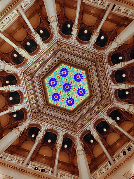 Los Angeles, California, USA - July 31, 2017: Globe chandelier in the Lodwrick M. Cook Rotunda of the Los Angeles Central Public Library