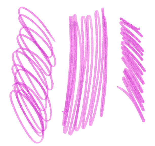 istock Pink marker strokes on a white background. The strokes vary in shape and style, from scribbles to lines. 2208189919