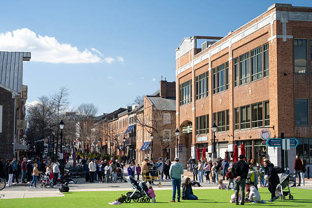 Alexandria, USA - March 8, 2025. People enjoy their time at waterfront park in Alexandria, Virginia, USA