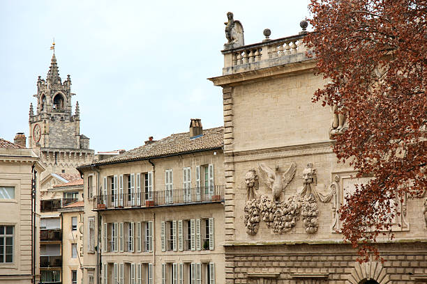 Facade of an old aristocratic on blue sky in Marseille in a sunny day.