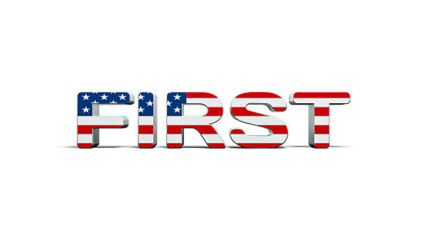 istock the word FIRST with the American flag and a question mark - white background 2208198847