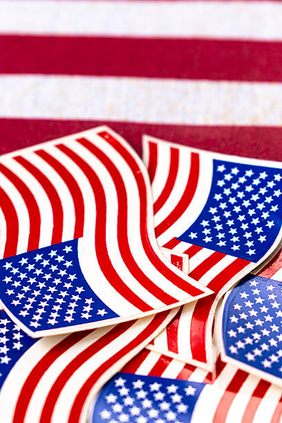 istock Vertical shot of American flag-themed stickers. 2208201399