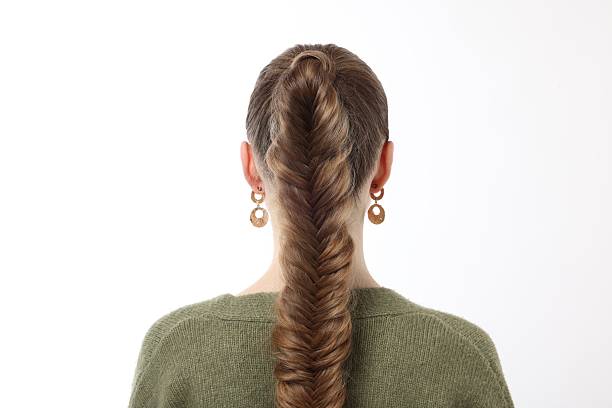 istock Woman with braided hair on white background, back view 2208206061