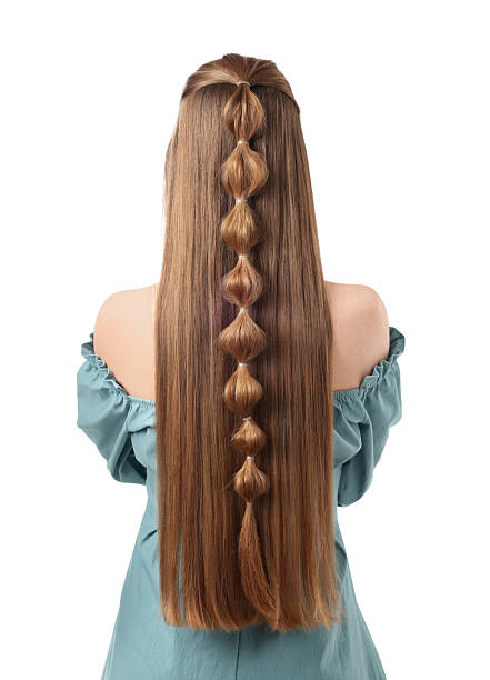 istock Woman with braided hair on white background, back view 2208206078
