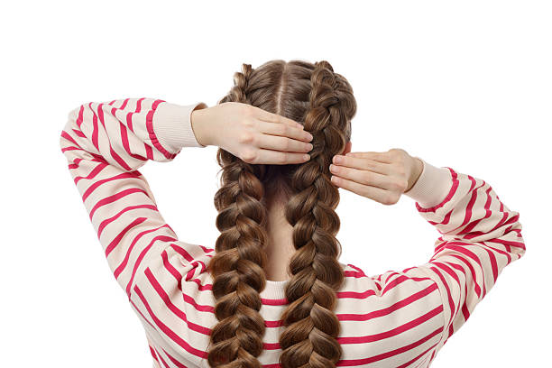 istock Woman with braided hair on white background, back view 2208206165