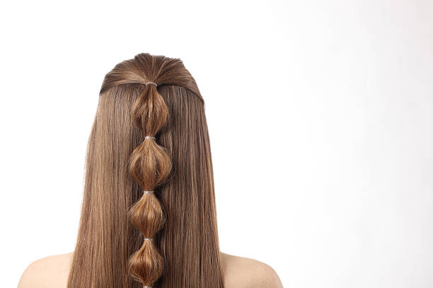 istock Woman with braided hair on white background, back view 2208206201