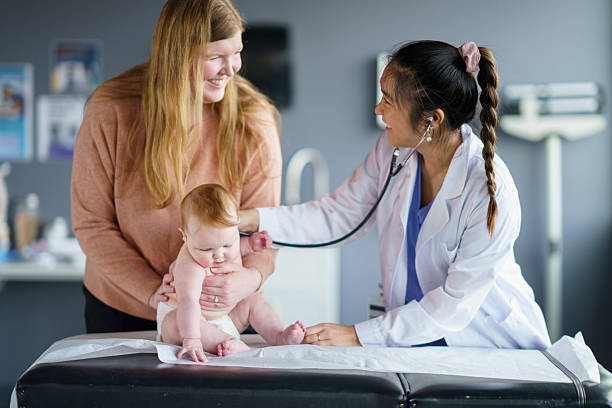 istock Pediatric Checkup with Doctor Examining Baby Supported by Caring Mother 2208220765