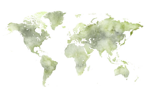 istock World Map Watercolor - Art Decorative Vector Illustration of the World Map in Swamp Green Colors - Ideally for Interior Print 2208221439