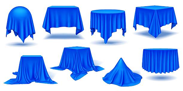 istock Luxurious blue silk draping over geometric shapes icons set 2208221787