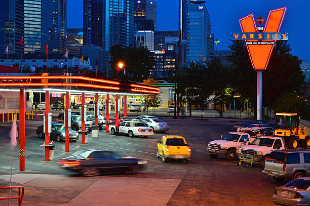 Atlanta, GA, USA June 9 Cars maneuver through the parking lot of the Varsity, a legendary hot dog diner in downtown Atlanta