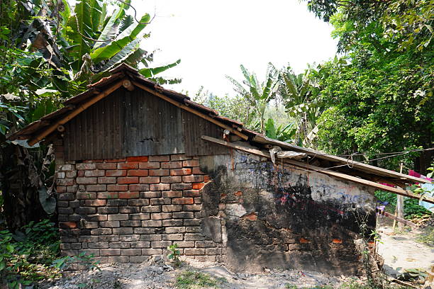 A small, old house or shed, possibly located in a rural area