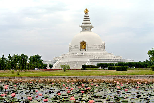istock magnificent white stupa seems to float above a garden 2208238213