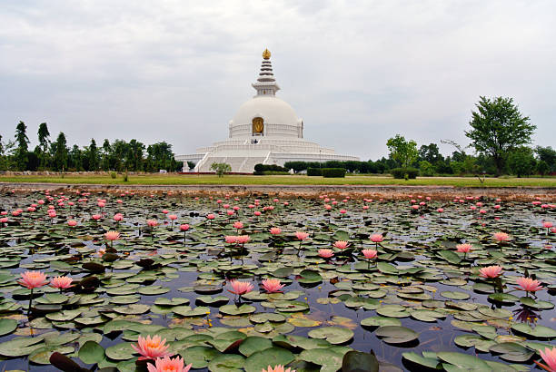 istock magnificent white stupa seems to float above a garden 2208238219